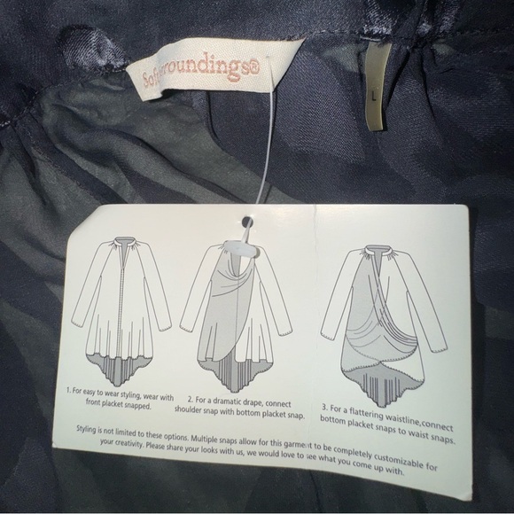 Silk Convertible Shirt. Hi-lo super light and silky. NWT. Size L. Black - Picture 5 of 10